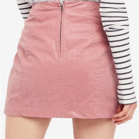 Free People Pink Faux Leather Mini Skirt - Picture 3 of 11
